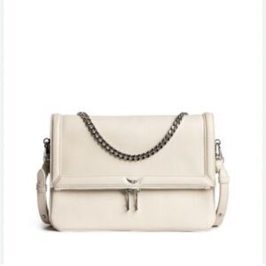 ZADIG AND VOLTAIRE Rock shoulder BAG in cream with chain strap New